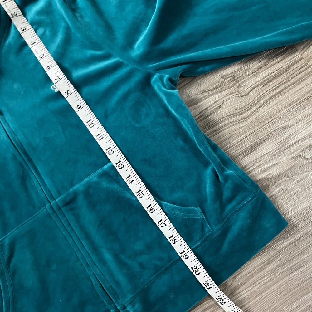Juicy Couture Teal Velour Zip Up Hoodie Silver Crown Graphic XL - Picture 6 of 7